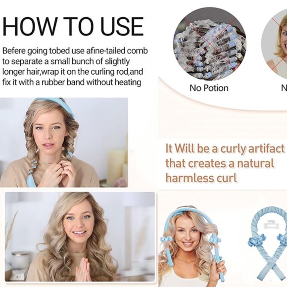 HEATLESS SATIN HAIR CURLING ROD ROLLER HEALTHY HAIR TOOL IN PINK AND WHITE - Picture 6 of 8